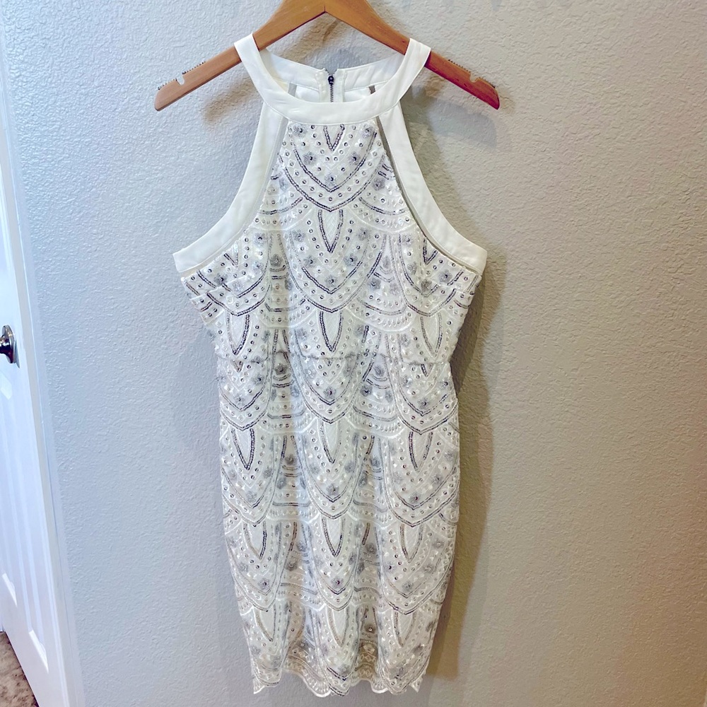 Sequin Halter High Neck Going Out White Dress